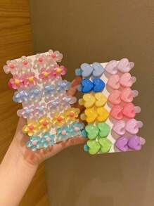 12/24 piezas Pinzas de pelo mini con forma de flor y corazón para uso diario para niños - Multicolor - Ver 6