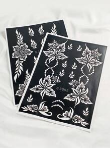 2 Tấm Henna Hình Xăm Dán stencil, Hệ thực vật Hình xăm có thể tái sử dụng Nhãn dán stencil Hình xăm tạm thời Mẫu cho cơ thể Tay nghệ thuật cho bức tranh long lanh Trang điểm Mehndi Designs - màu đen - Xem 2