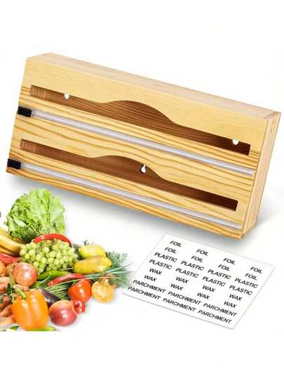 12-Zoll Holz-Organizer - Alufolie & Frischhaltefolie-Spender für Küchenschubladen, platzsparende Aufbewahrung für Klarsichtfolie & Wachspapier (Naturholz, leichter Rollenauswurf)