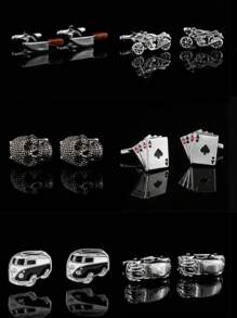 1 Pair Fashion Punk Cufflinks,Includes Football, Bicycle, Bullet, AK47, Ship Rudder, Antique Car, Playing Card, Golden Glass, Crown Designs, Suitable For Men's Formal Wear - Cufflinks - View 2