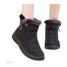 Botas de nieve de mujeres mitad de la pantorrilla con espesado & forrado polar & anti deslizante diseño para invierno nevado áreas con exterior esquí - Negro - Ver 4