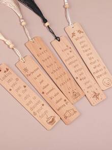 1 pieza Separador de libros de madera sencillo, diseño personalizado con borlas de diferentes colores, separador de libros de ayuda para la lectura, accesorios de lectura en el hogar, útiles escolares de vuelta a clases - Marrón - Ver 1