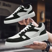 Men's Stylish Street Style Skateboard Shoes, Comfortable Non-Slip Casual Lace-Up Sneakers For Men's Outdoor Activities - Đen và trắng - Xem 3