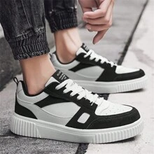 Men's Stylish Street Style Skateboard Shoes, Comfortable Non-Slip Casual Lace-Up Sneakers For Men's Outdoor Activities - Đen và trắng - Xem 7
