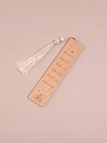 1 pieza Separador de libros de madera sencillo, diseño personalizado con borlas de diferentes colores, separador de libros de ayuda para la lectura, accesorios de lectura en el hogar, útiles escolares de vuelta a clases - Marrón - Ver 13