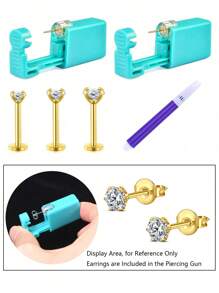 6Pcs Ear Piercing Gun Kit, Disposable Self Ear Piercing Kit With 16G CZ Crystal Stainless Steel Earrings For Cartilage Tragus Helix Safety Silver Ear Piercing Gun Kit Tool - Multicolor - View 10