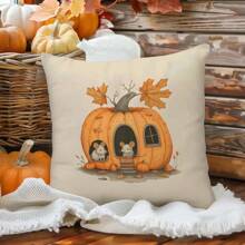 1pc Autumn Pumpkin Mouse Decorative Pillow Cover, Single-Sided Printed Peach Velvet Material, 45*45/50*50/40*40CM Cushion Cover Suitable For Modern Minimalist Sofa, Living Room Decor, Gift - Multicolor - View 5