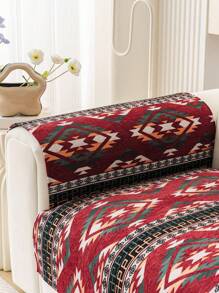 1pc Bohemian Style Geometric Embroidered Sofa Cover, Modern Pattern Pet Friendly Couch Protector, Suitable For Bedroom, Office, Living Room, All Season - Red - View 8