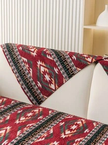 1pc Bohemian Style Geometric Embroidered Sofa Cover, Modern Pattern Pet Friendly Couch Protector, Suitable For Bedroom, Office, Living Room, All Season - Red - View 7