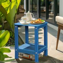 YOUKADA | Mesa lateral cuadrada de exterior Adirondack con 2 capas de almacenamiento, mesas auxiliares de exterior resistentes a la intemperie de HDPE a prueba de humedad para uso prolongado, para su silla Adirondack, patio, terraza, jardín, muebles de patio y césped