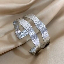 Vòng tay hình học hai lớp cho nữ Vòng tay thép không gỉ dạng mở Vòng tay bản rộng cho tiệc tùng hàng ngày Quà tặng trang sức sinh nhật Giáng sinh - Mở - Xem 15