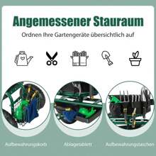 Rolling Garden Seat, 360° Rotating Garden Seat With Handle, Backrest & Seat Cushion, Garden Stool With Shelf, Basket & Tool Bag, Seat Height Adjustable, Up To 150kg, Garden Cart For Gardening - Green - View 4