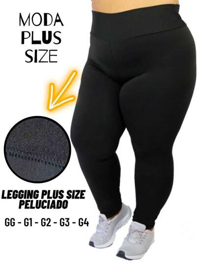 Legging Plus Size Peluciada Em Suplex Macio Cintura Alta Zero Transparencia GG G1 G2 G3 G4