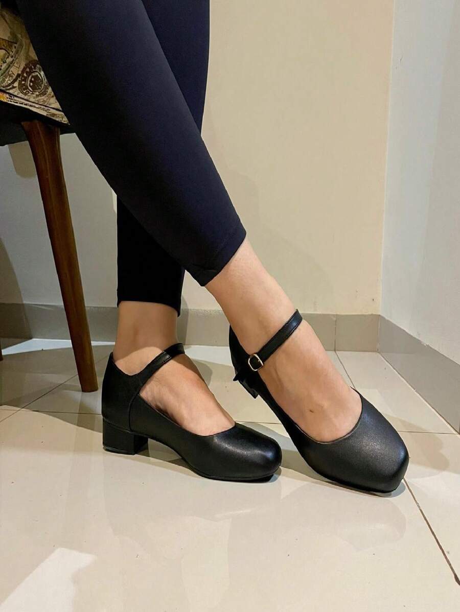 Original Matte Black Mary Jane Doll Shoe 3 Cm Heel - màu đen - Xem 1