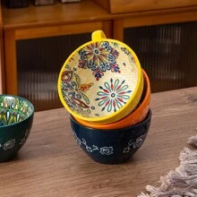 1pc 15oz Bohemian Style Ceramic Mug, Porcelain Latte Tea Cup Coffee Mug With Handle For Latte, Hot Tea, Cappuccino, Cocoa, Soup, Oat