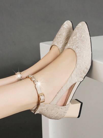 Fall/Winter 2025 High Heel Shoes, Chunky Heel, Square Toe, Rhinestone Detail Buckle Strap,Elegant,Women Pumps,Elegent,Party Outfits