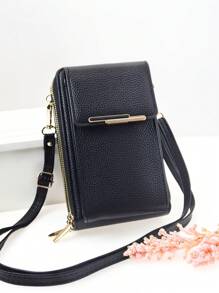 Geantă Messenger Un portofel pentru telefon mobil cu fermoar cu două straturi de capacitate mare multifuncțională, imagine moale simplă și delicioasă la modă, vacanță liberă, întâlniri