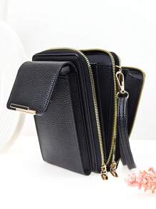 Geantă Messenger Un portofel pentru telefon mobil cu fermoar cu două straturi de capacitate mare multifuncțională, imagine moale simplă și delicioasă la modă, vacanță liberă, întâlniri