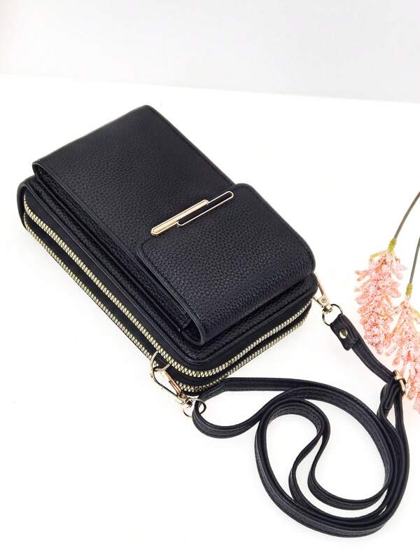 Sac messager, un sac multifonction grande capacité à double couche avec fermeture éclair, portefeuille pour téléphone portable, design simple et élégant, doux, pour les loisirs, les vacances, les sorties