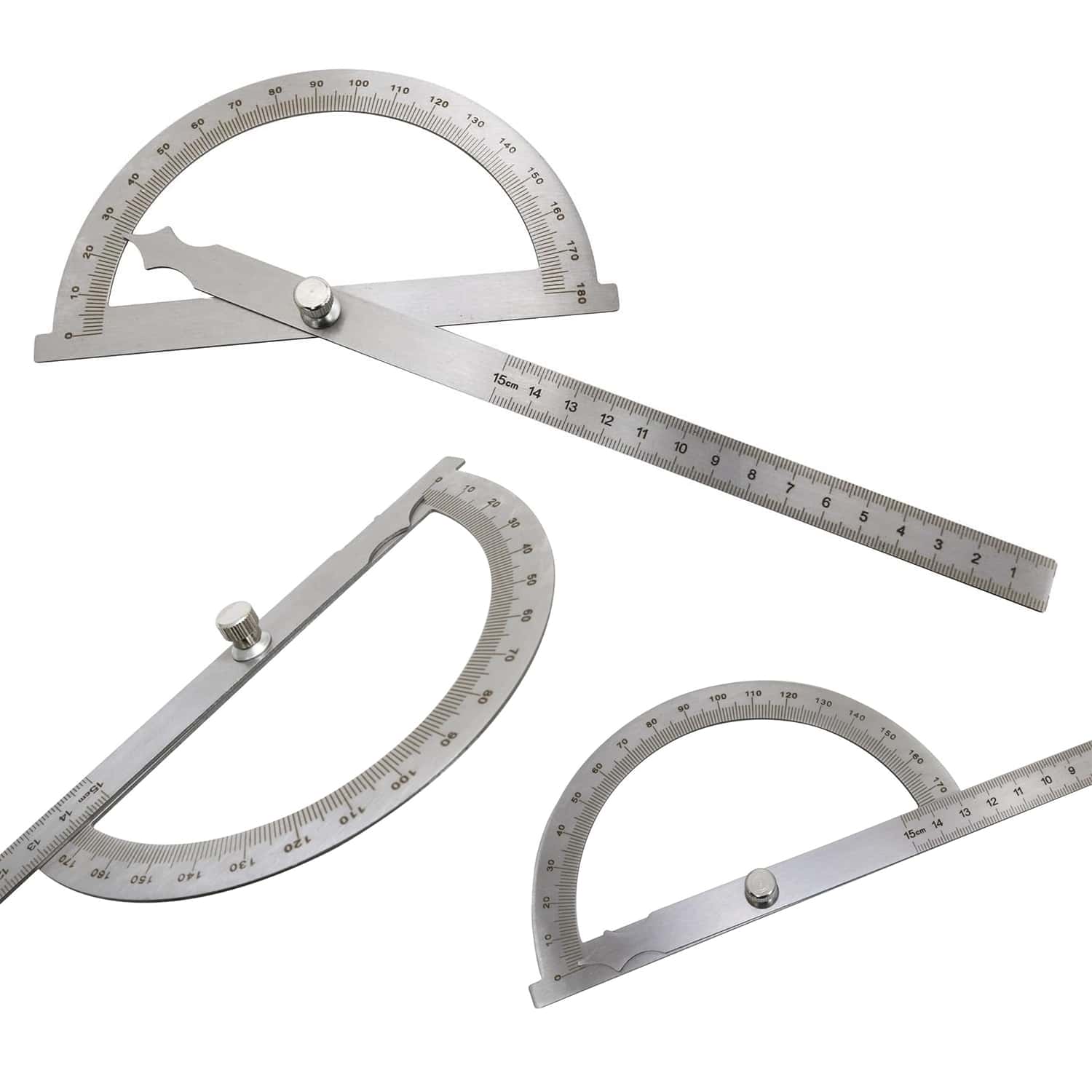 Angle Measuring Instrument Stainless Steel Protractor 0-180 Degree Rotary Arm Measuring Ruler Woodworking Degree Protractor(15cm)1pc - Silver - View 1
