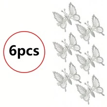 6 pinzas para el cabello de mariposa de metal simulado de 1,57 pulgadas, pinzas para el cabello de mariposa en movimiento, accesorios para el cabello de moda, elegantes decoraciones para el cabello de princesa, adecuadas para las vacaciones de verano Regalos - Multicolor - Ver 7