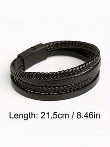 1pc Men's Multi-Layer Braided PU Leather Bracelet, Multilayer Design Suitable For Stacking, Sophisticated Casual Accessory, Punk Style, Perfect Gift For Him, Fashionable Accessory For Any Occasion - PU Four-layer Leather Bracelet - View 4