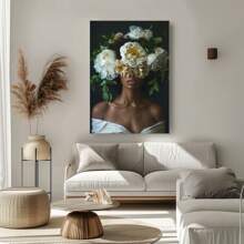 Arte de pared abstracto La chica con flores en la cabeza Pinturas en lienzo de mujer nórdica Arte de pared Carteles e impresiones Cuadros decoración del hogar, 1 pieza sin marco