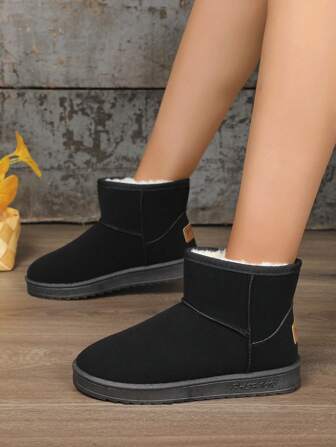 Thick Plush Snow Boots Women Winter Warm Lined Slip-Resistant Platform Snow Boots Cute Casual Flat Ankle Boots Ladies Bootie Grey/Black