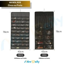 48/80 Pocket Jewelry Holder Jewelry Organizer Large Jewelry Organizer Canvas Jewelry Storage Bag ND-14/ND-15 - 黑色 - 查看 3