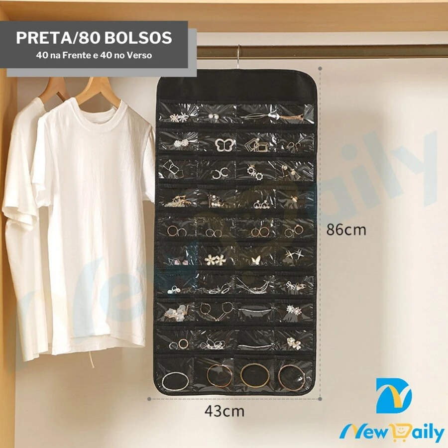 48/80 Pocket Jewelry Holder Jewelry Organizer Large Jewelry Organizer Canvas Jewelry Storage Bag ND-14/ND-15 - 黑色 - 查看 1