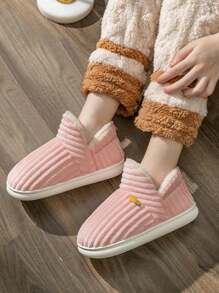 Fashionable Striped Slip-Resistant Warm Fluffy Student Slippers For Children And Teenagers - Pink - View 4