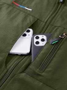 2024 Novos Homens Casual Caminhadas Ao Ar Livre À Prova D'Água Multi-Bolso Colete Reversível Cor Sólida Jaqueta Leve - Verde de Exercício - Ver 6