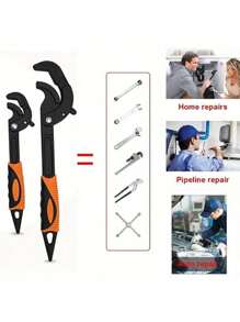 Quick Power Grip Pipe Wrench For Auto Repair And Home Maintenance, 2Pcs Multi-Functional Universal Wrench Set Self Adjusting Spanner - As Shown - View 2