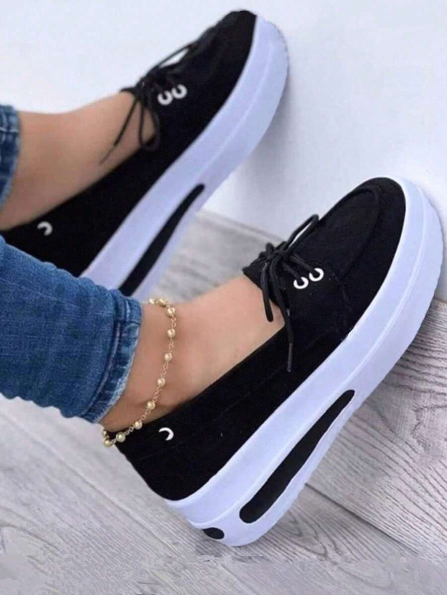 Zapatos mocasines anchos de mujer de gamuza, zapatos de plataforma ancha, mocasines tipo penny, zapatos slip-on para trabajo, zapatos casuales cómodos para caminar, tenis para mujer - Negro - Ver 1