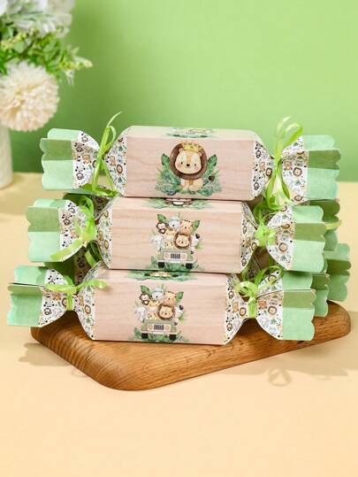 6件套丛林动物风格礼盒，丛林动物生日派对礼品包装袋盒，丛林动物主题派对零食礼品包装盒，卡通动物主题节日宝宝派对装饰，丛林动物生日派对礼品包装用品，丛林动物派对回礼袋，丛林动物派对装饰，丛林生日派对用品