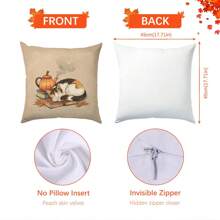 1pc Autumn Leaf Cat Sleeping Pillow Case, Single-Sided Printed Peach Velvet Material, 45*45/50*50/40*40CM Cushion Cover Suitable For Modern Minimalist Sofa, Living Room Decor, Gift - Multicolor - View 2