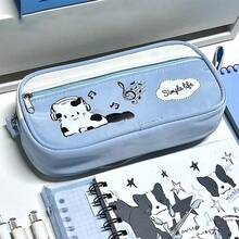 1pc Cute Cat Printed Stationery Bag, Double Zipper Drawstring Pencil Case, Large Capacity Student School Supplies, Back To School Gift - Multicolor - View 6