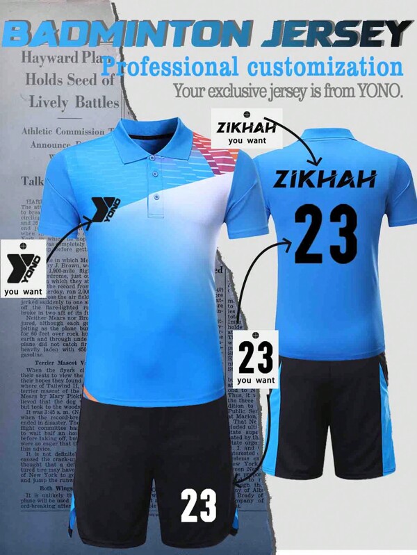 Individuell bedruckter Kurzarm & Shorts Badminton Sportbekleidungs-Set im Boyfriend-Stil für Herren