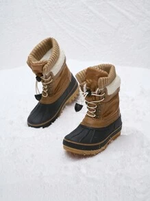 Kids Winter Snow Boots | Waterproof Insulated Mid Calf Ski Boots With Cozy Knit Collar For Boys & Girls - Cà phê nâu - Xem 1