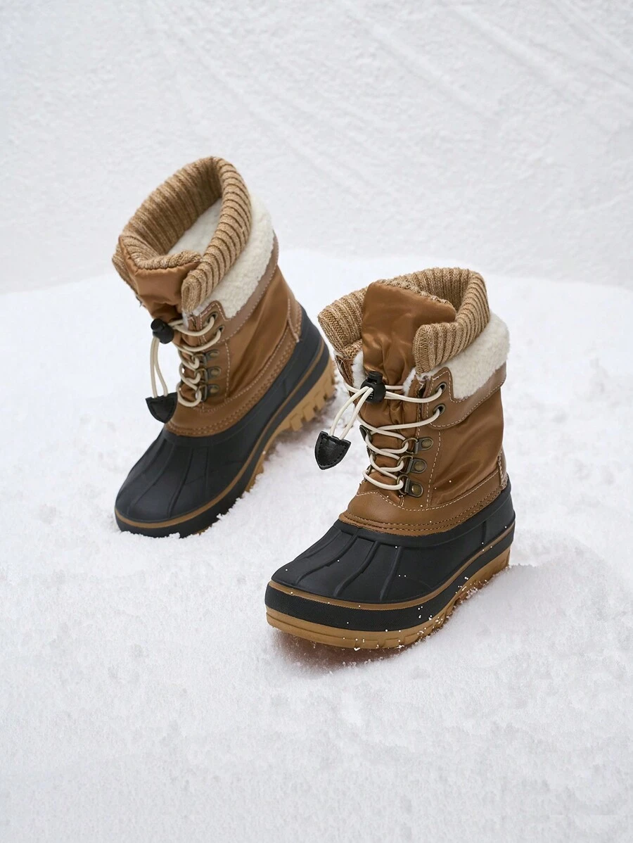 Kids Winter Snow Boots | Waterproof Insulated Mid Calf Ski Boots With Cozy Knit Collar For Boys & Girls - Cà phê nâu - Xem 1