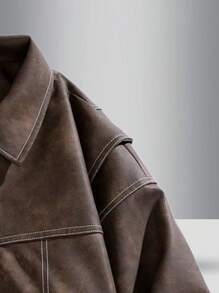 2024 Men's Fashion Casual Leather Jacket - màu nâu - Xem 3