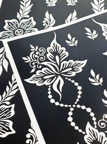 2 Tấm Henna Hình Xăm Dán stencil, Hệ thực vật Hình xăm có thể tái sử dụng Nhãn dán stencil Hình xăm tạm thời Mẫu cho cơ thể Tay nghệ thuật cho bức tranh long lanh Trang điểm Mehndi Designs - màu đen - Xem 3