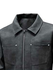 Autumn Men's PU Leather Jacket, Fashionable High-End Casual Motorcycle Coat - Black - View 3
