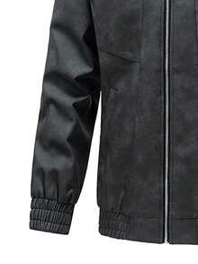 Autumn Men's PU Leather Jacket, Fashionable High-End Casual Motorcycle Coat - Black - View 4