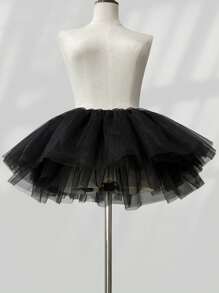 1pc Women Asymmetrical Multilayer Soft Netting Tulle Cosplay Daily Wear Lolita Style Layered Tutu Mini Skirt - Boneless Short Petticoat - View 8