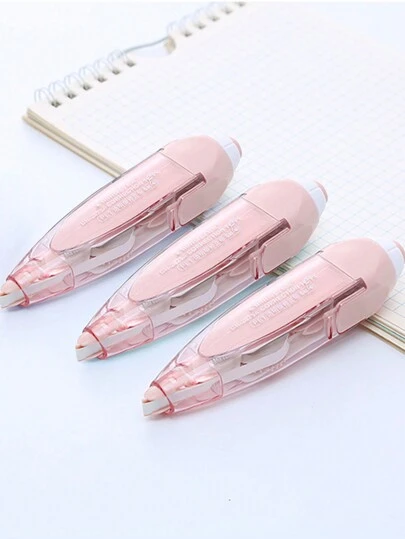1pc Pink Pen Shaped Retractable Correction Tape, Creative School & Office Supplies With Refillable Cartridge