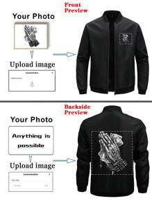 Customized Personalized Clothing Boyfriend Style Men's Stand Collar Zip-Up Long Sleeve Casual Solid Color Sports Jacket With Customized Graphic - Incorporate Your Own Image For Exclusive Personalized Print Reversible Jackets Ideal Gifts For Him, Boyfriend, Family, Friends, For Birthdays, For Vacation/Holiday, For School/Competition, For Sports/Climbing