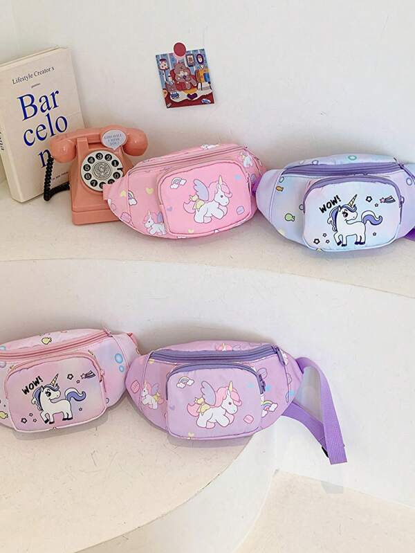 حقيبة صدر وخصر نايلون للبنات بطبعة jednorożec كرتونية جميلة