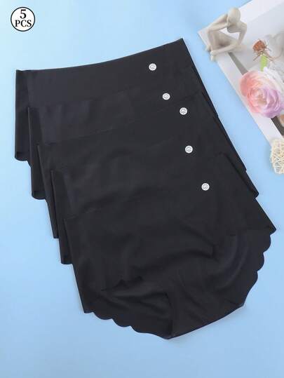 5 pièces/Pack Culottes transparentes triangulaires à taille mi-haute douces et ultra fines en satin, lisses et type culotte pour femmes