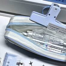 1pc Cute Cat Printed Stationery Bag, Double Zipper Drawstring Pencil Case, Large Capacity Student School Supplies, Back To School Gift - Multicolor - View 2